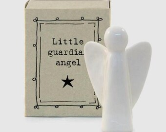 Mensaje en caja de cerillas de porcelana: Angelito guardián / Amistad / Familia / Regalo