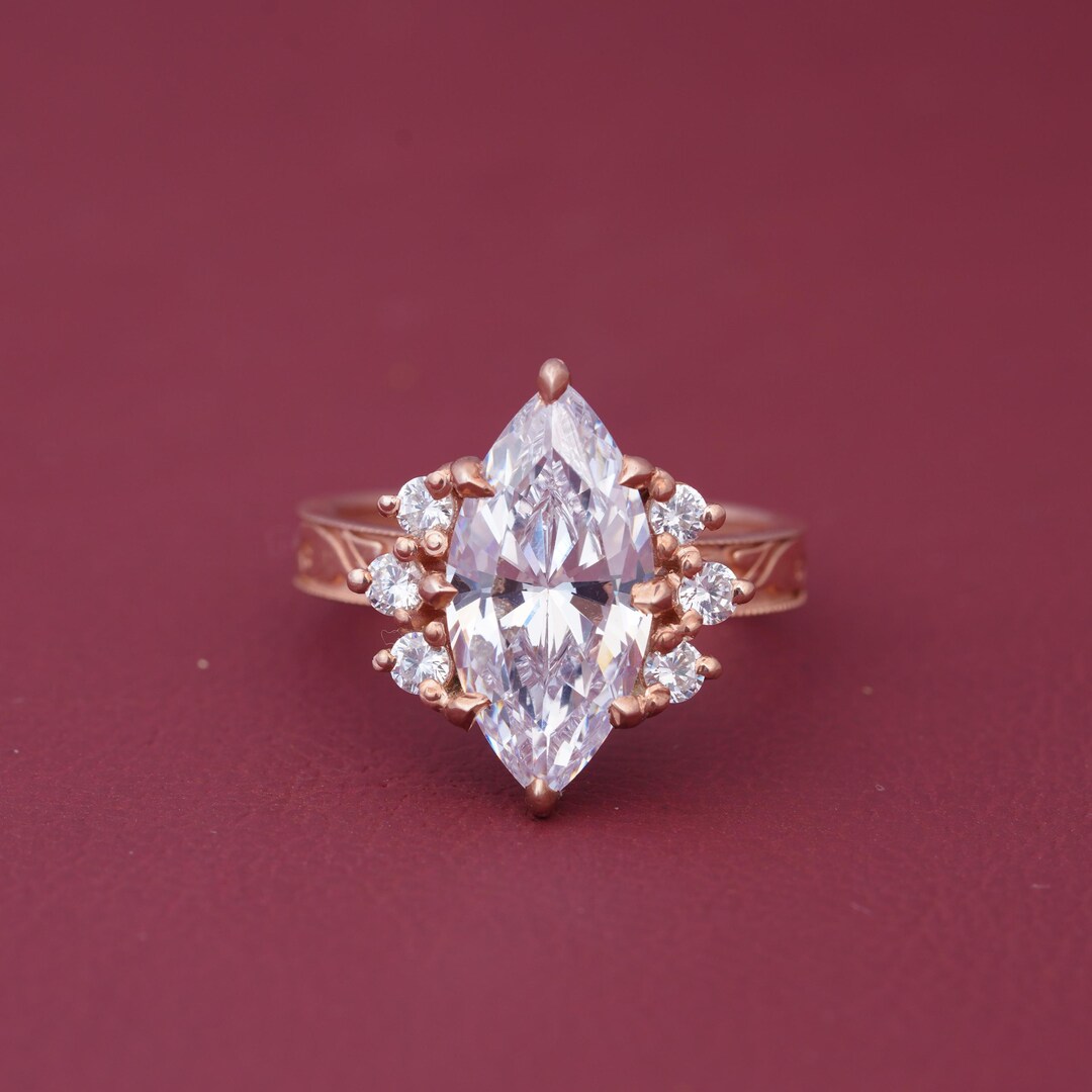 Marquise Cut Lab Grown Diamond Engagement Ring, 14K Gold Solitaire Ring ...