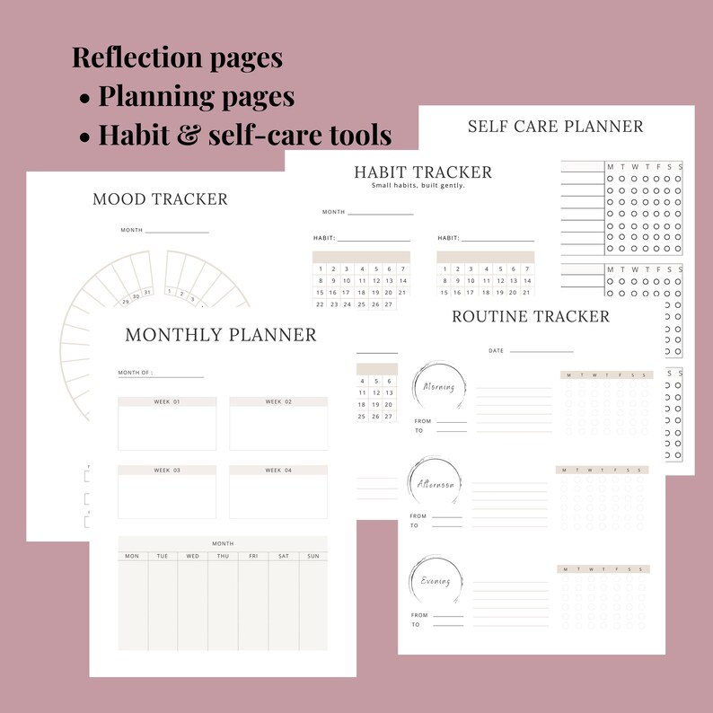 Printable Life Reset Planner, Self Care Habit Tracker (Instant Download) image 6