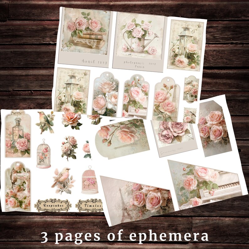Shabby Chic Loaded Tag Kit, Junk Journal Ephemera, Vintage Rose Pockets ...
