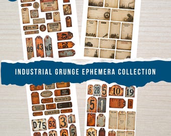 Industrial Grunge Ephemera Kit, Vintage Tags, Labels, Tickets (Digital Download)