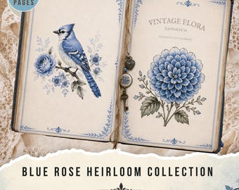 Blue Rose Heirloom Collection Kit | 26 Pages | Vintage Floral Junk Journal (Digital Download)