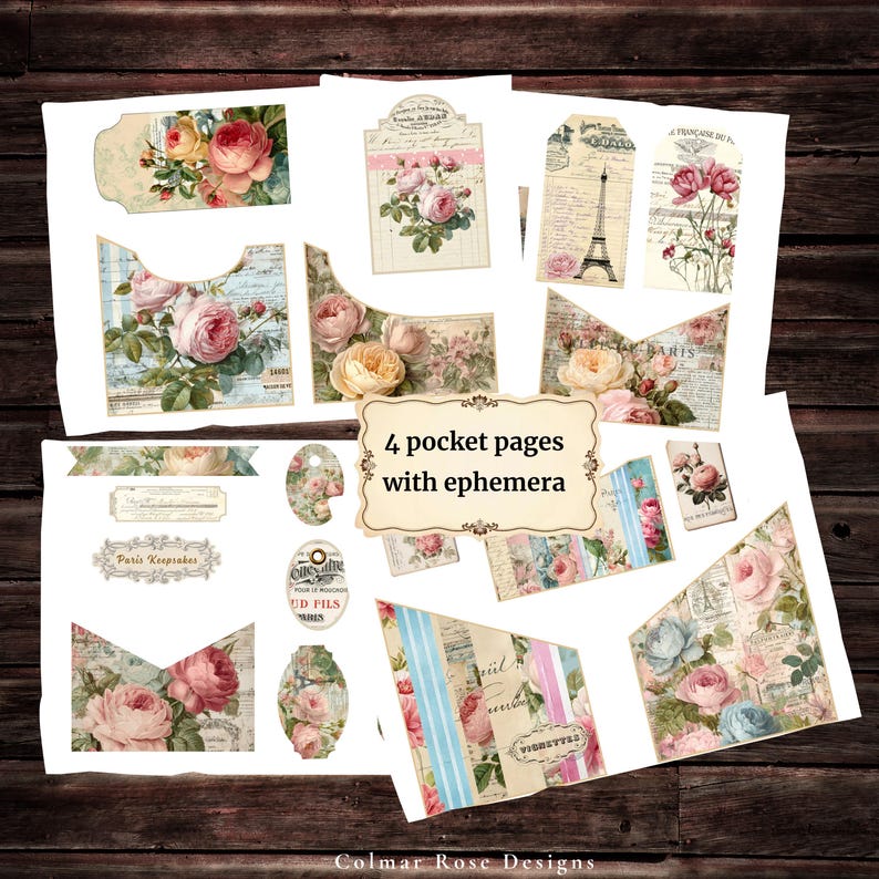 French Shabby Chic Loaded Tag Kit, Printable Ephemera Pages - Etsy