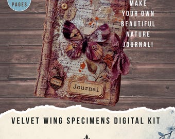 Velvet Wing Specimens Junk Journal Kit,  Vintage Moths & Butterflies (Digital download)