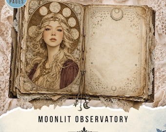 Moonlit Observatory junk journal kit, 33 Pages (Digital Download)