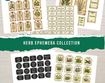 Herb Ephemera Collection, 290+ Pieces. Printable Labels, Tags, Tickets & Stamps (Digital download)