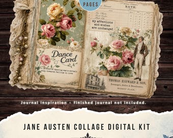 Kit per collage di Jane Austen – Orgoglio e Pregiudizio. Kit per junk journal, 28 pagine (Download digitale)