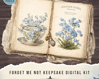 Forget Me Not Keepsake digital kit, Blue 24 page junk journal collection (Digital Download)