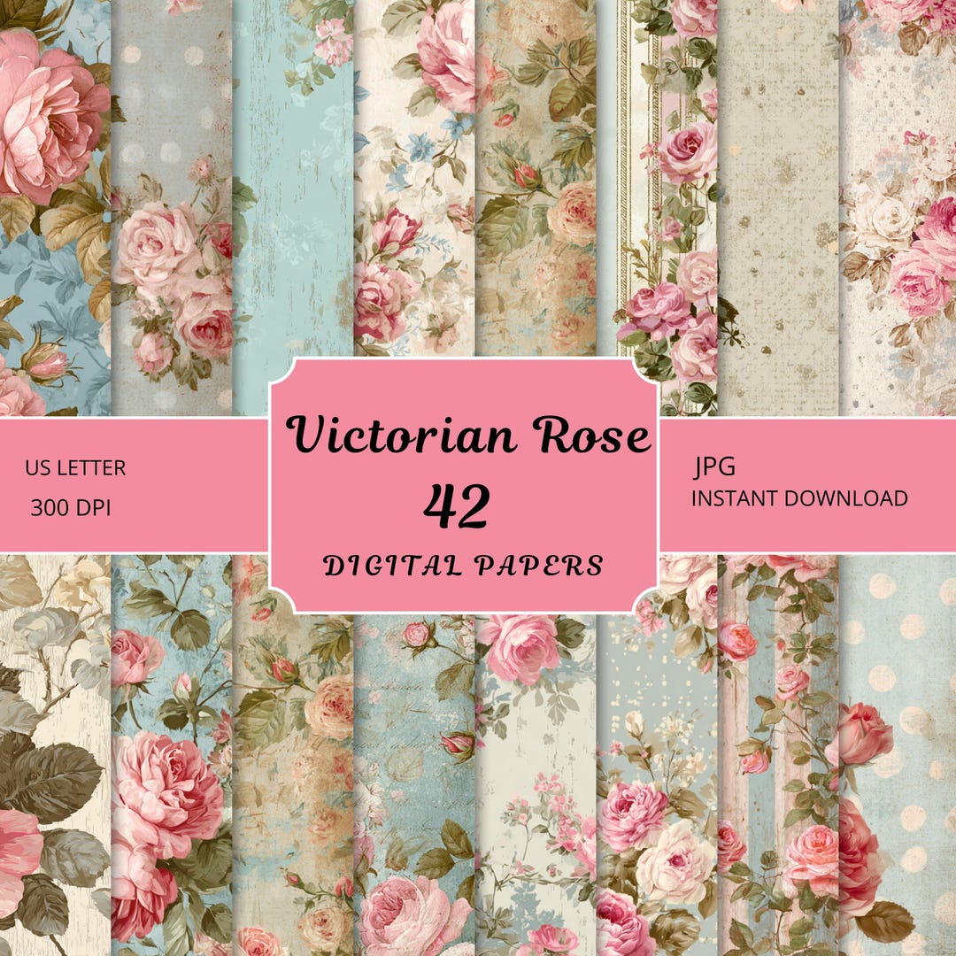 Victorian Rose Digital Papers | Shabby Chic Floral Backgrounds (digital ...