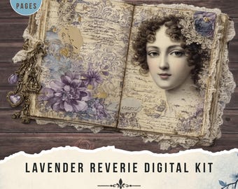 Lavender Reverie junk journal kit, Vintage French Ladies collection (Digital Download)