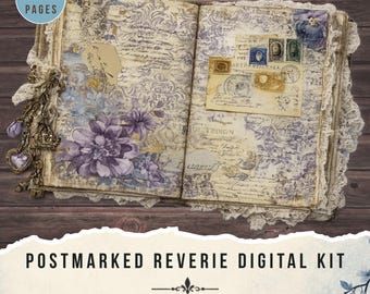 Postmarked Reverie junk journal kit, Vintage French Printables (Digital Download)