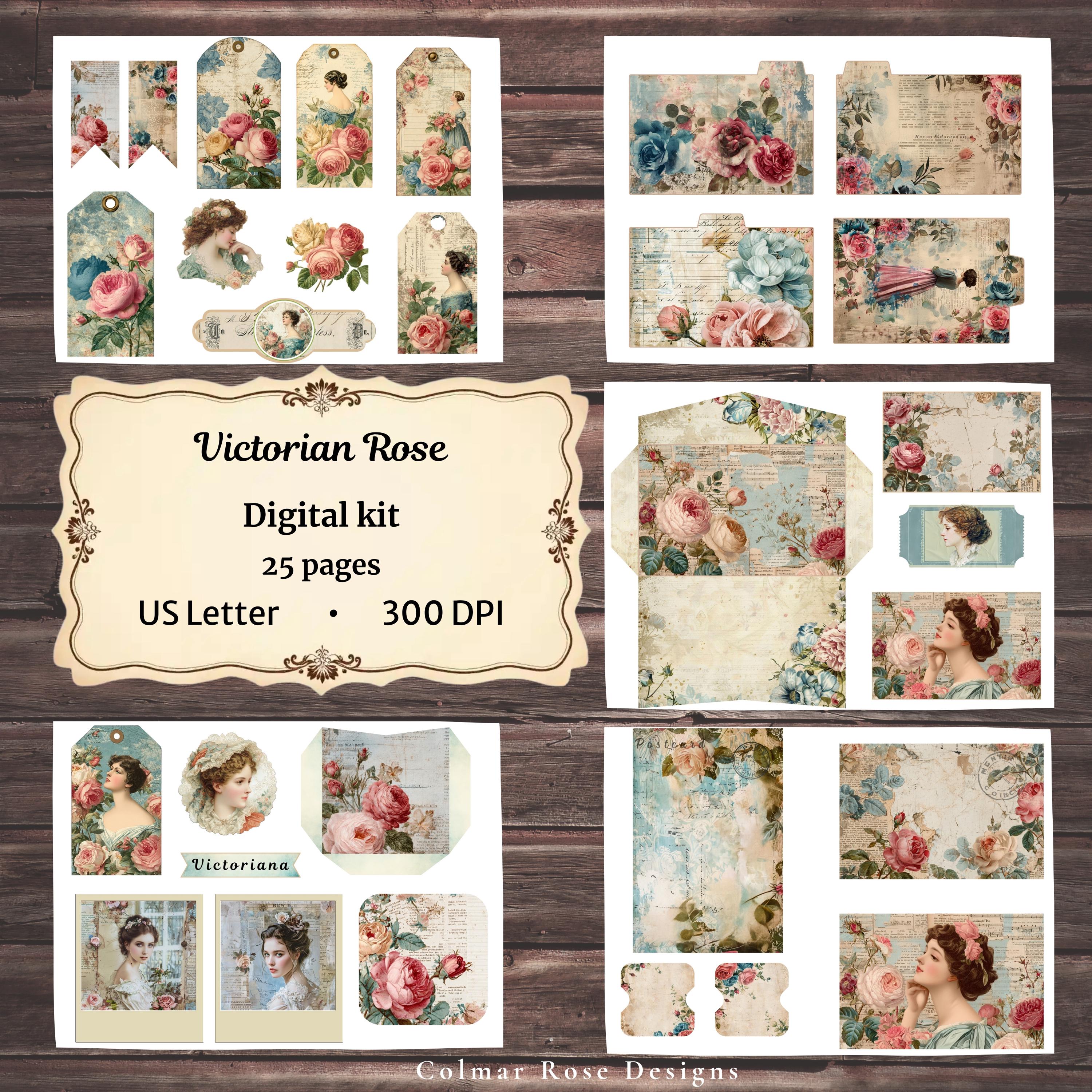 Victorian Rose Junk Journal Kit | Shabby Chic Floral Ephemera - Etsy
