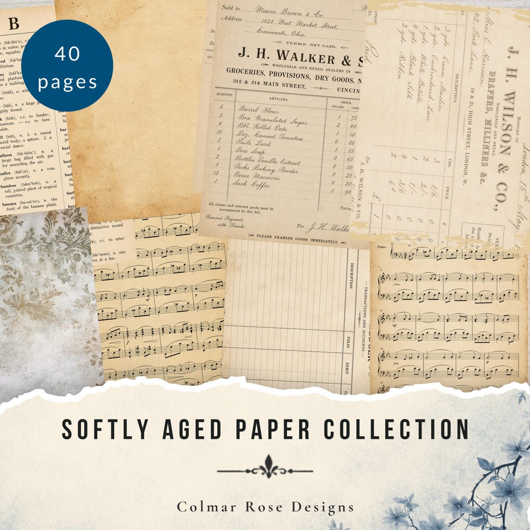 Sofly Scip Softly Aged Papers | Vintage Ledger, Music, Script, Tea Dyed Pages ...