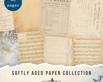 Softly Aged Papers | Vintage Ledger, Music, Script, Tea Dyed Pages (Digital Download)