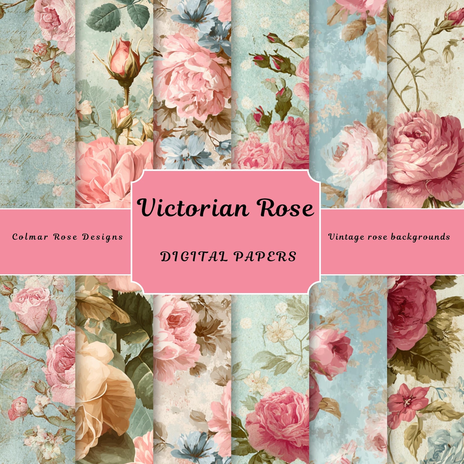 Victorian Rose Digital Papers | Shabby Chic Floral Backgrounds (digital ...
