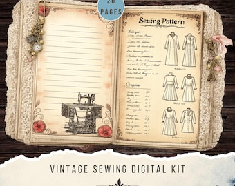 Vintage Sewing Junk Journal Kit: Floral Ephemera, Fussy Cuts (US Letter Digital Download)