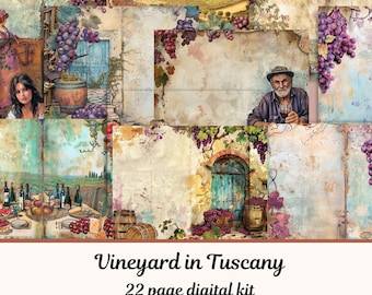 Tuscany Vineyard Junk Journal Kit: Vintage Italy Printable (US Letter, 22 Pages)