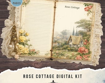 Rose Cottage junk journal kit, 22 pages. Decorative and lined pages. (Digital Download)