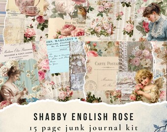 Shabby English Rose junk journal kit. Printable pages. (Digital Download)