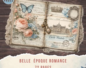 Belle Époque Romance Junk Journal Kit, 28 Pages. Vintage Florals, Paper pieces (Digital Download)
