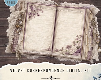Velvet Correspondence digital kit, Purple writing papers (Digital Download)