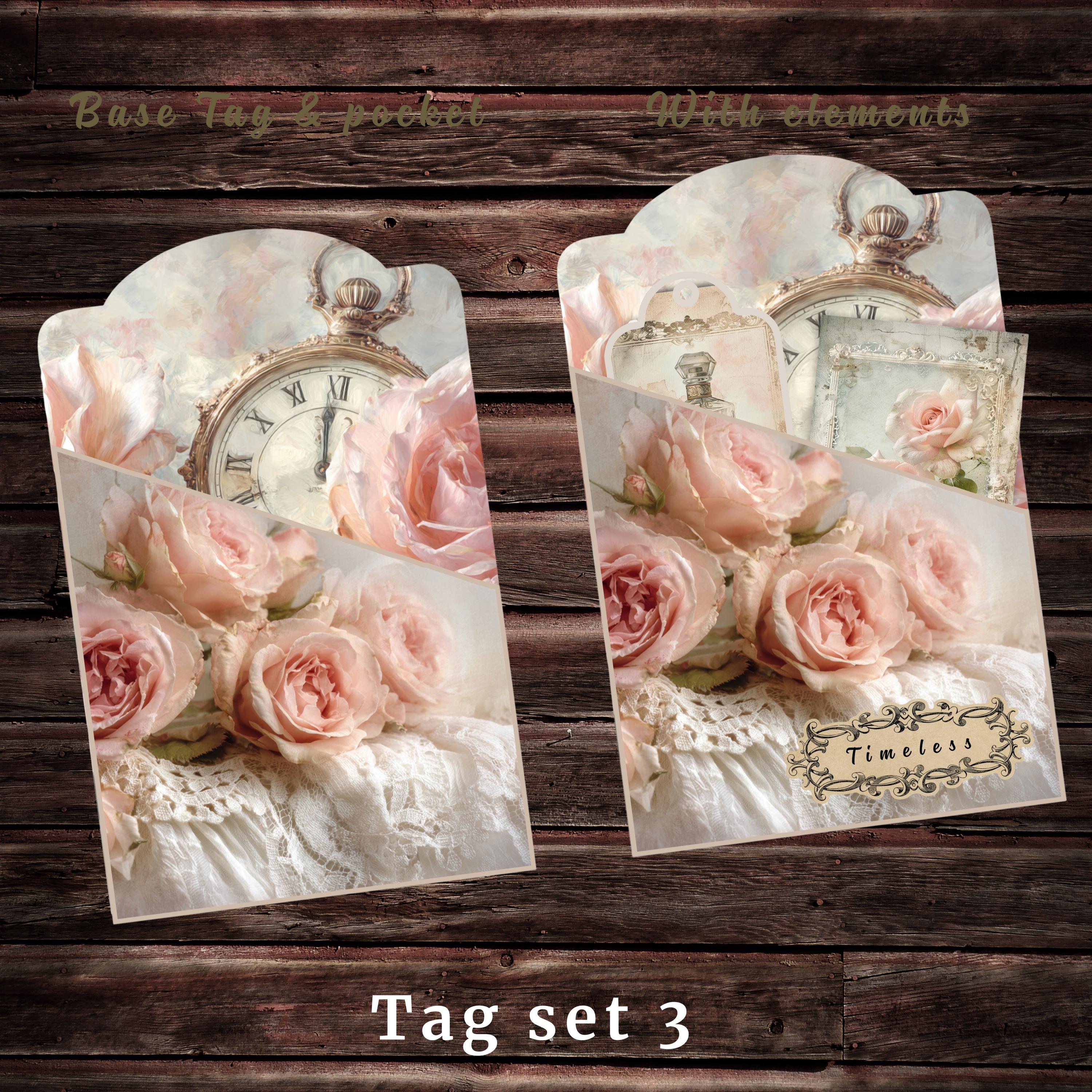 Shabby Chic Loaded Tag Kit, Junk Journal Ephemera, Vintage Rose Pockets ...