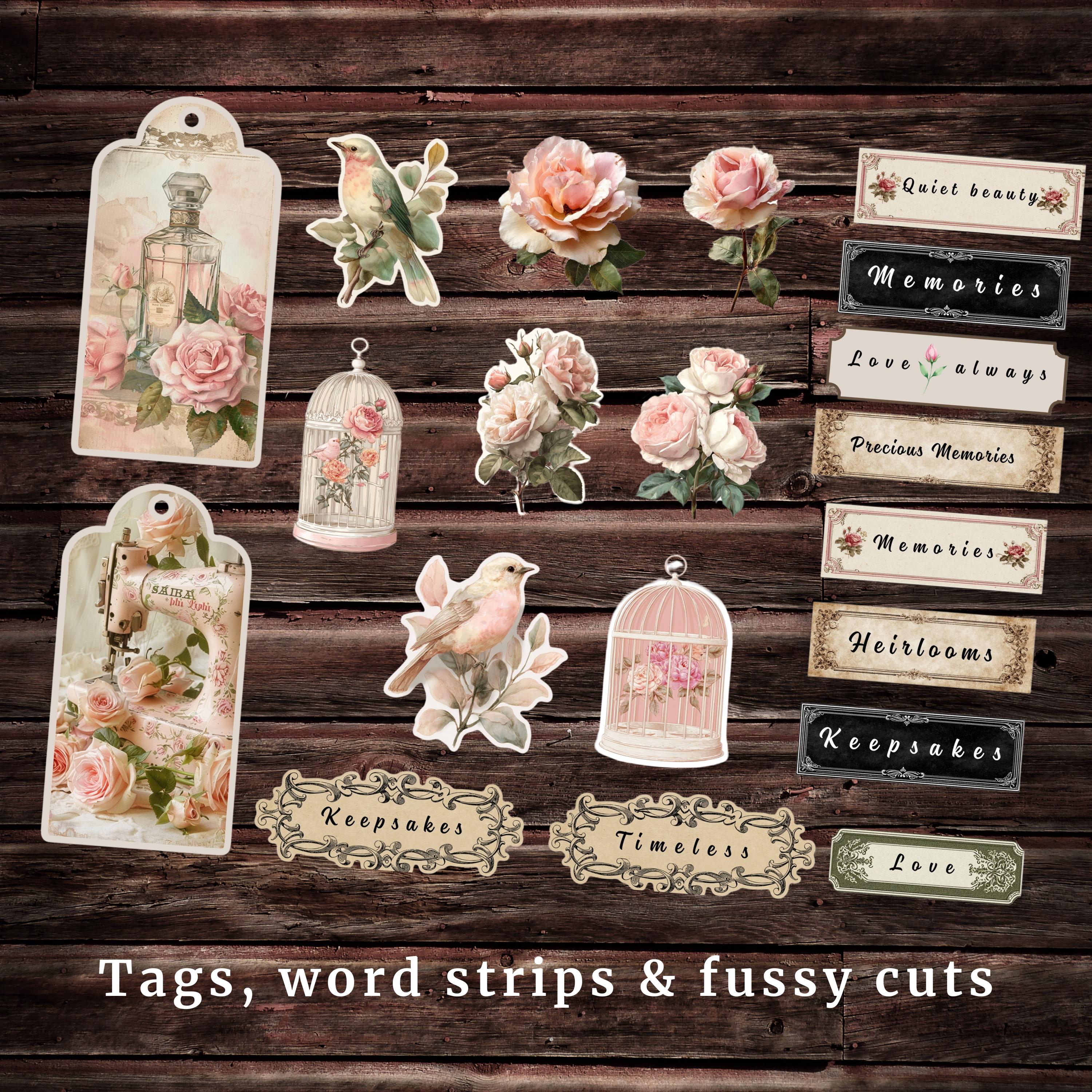Shabby Chic Loaded Tag Kit, Junk Journal Ephemera, Vintage Rose Pockets ...