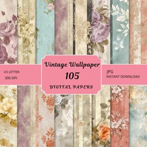 Vintage Floral Wallpaper Background Papers, Shabby Chic Textures (Digital Download)