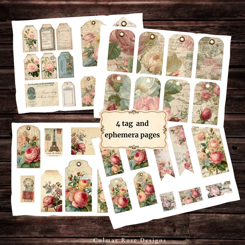 French Shabby Chic Loaded Tag Kit, Printable Ephemera Pages - Etsy