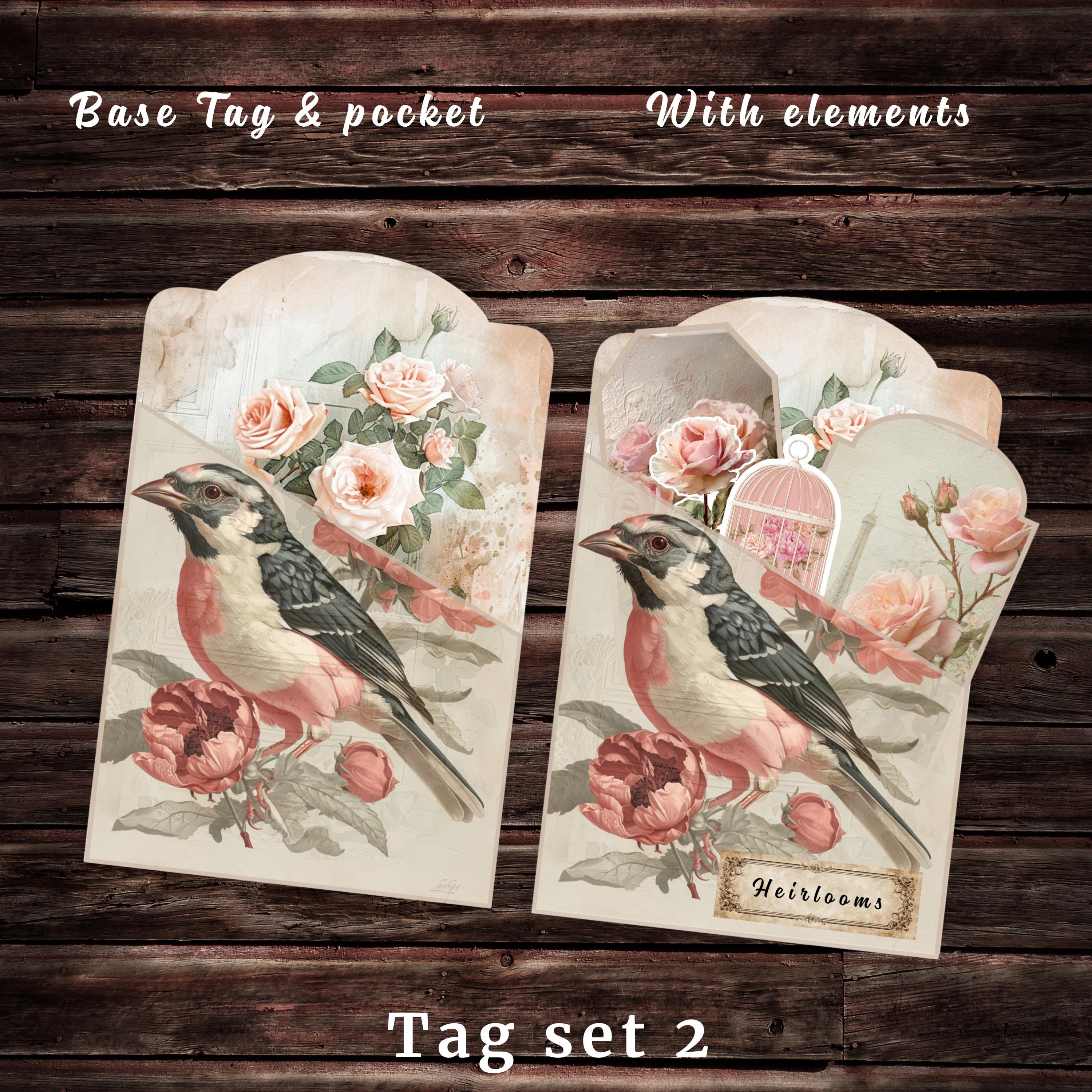 Shabby Chic Loaded Tag Kit, Junk Journal Ephemera, Vintage Rose Pockets ...
