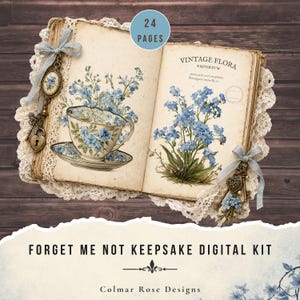 Forget Me Not Keepsake digital kit, Blue 24 page junk journal collection (Digital Download)