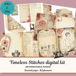Zeitlose Stiche Junk Journal Kit | Vintage Nähen Ephemera | Digitaler Download |  Journal Seiten & Ephemera. Wählbare Schnitte in JPG und PNG