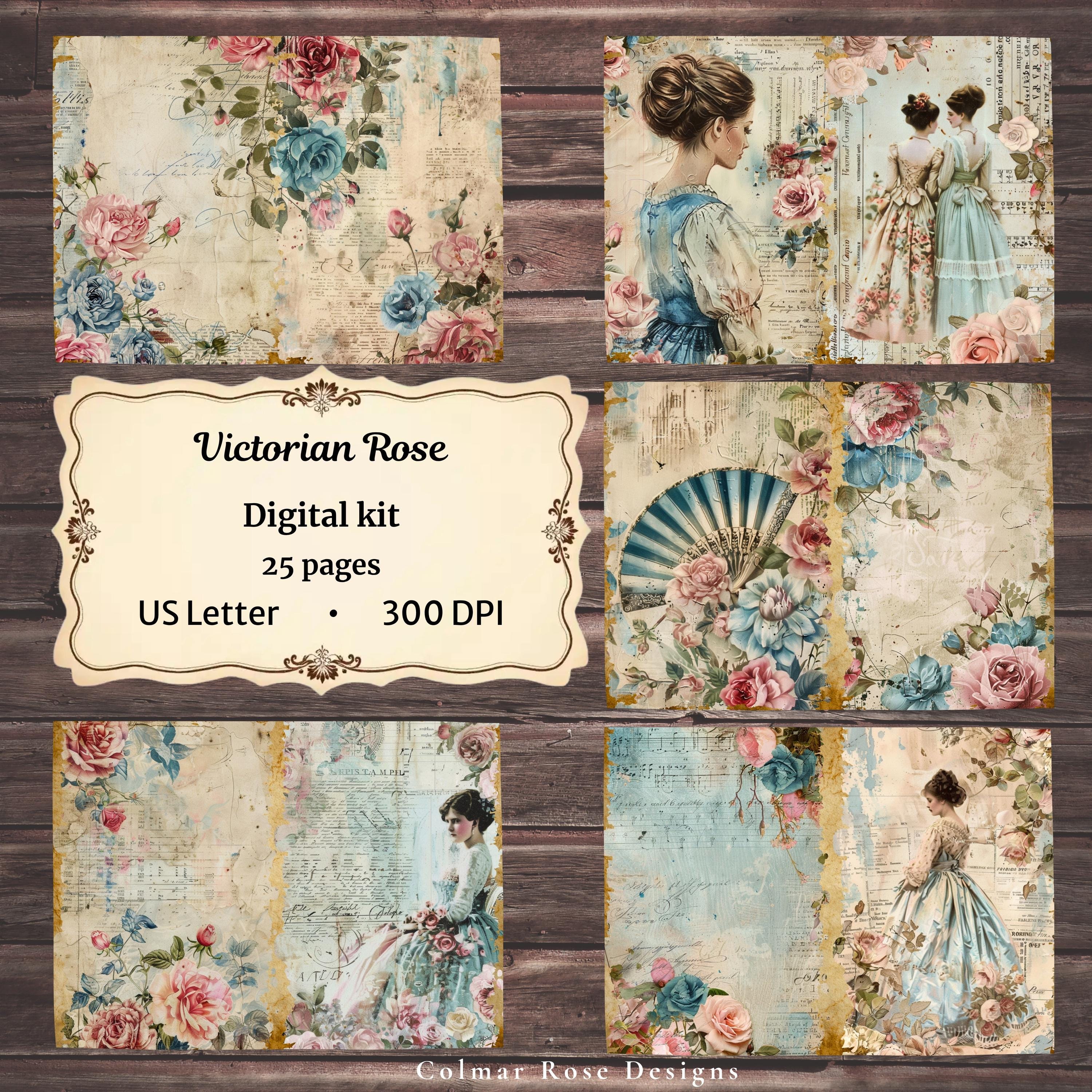 Victorian Rose Junk Journal Kit | Shabby Chic Floral Ephemera - Etsy