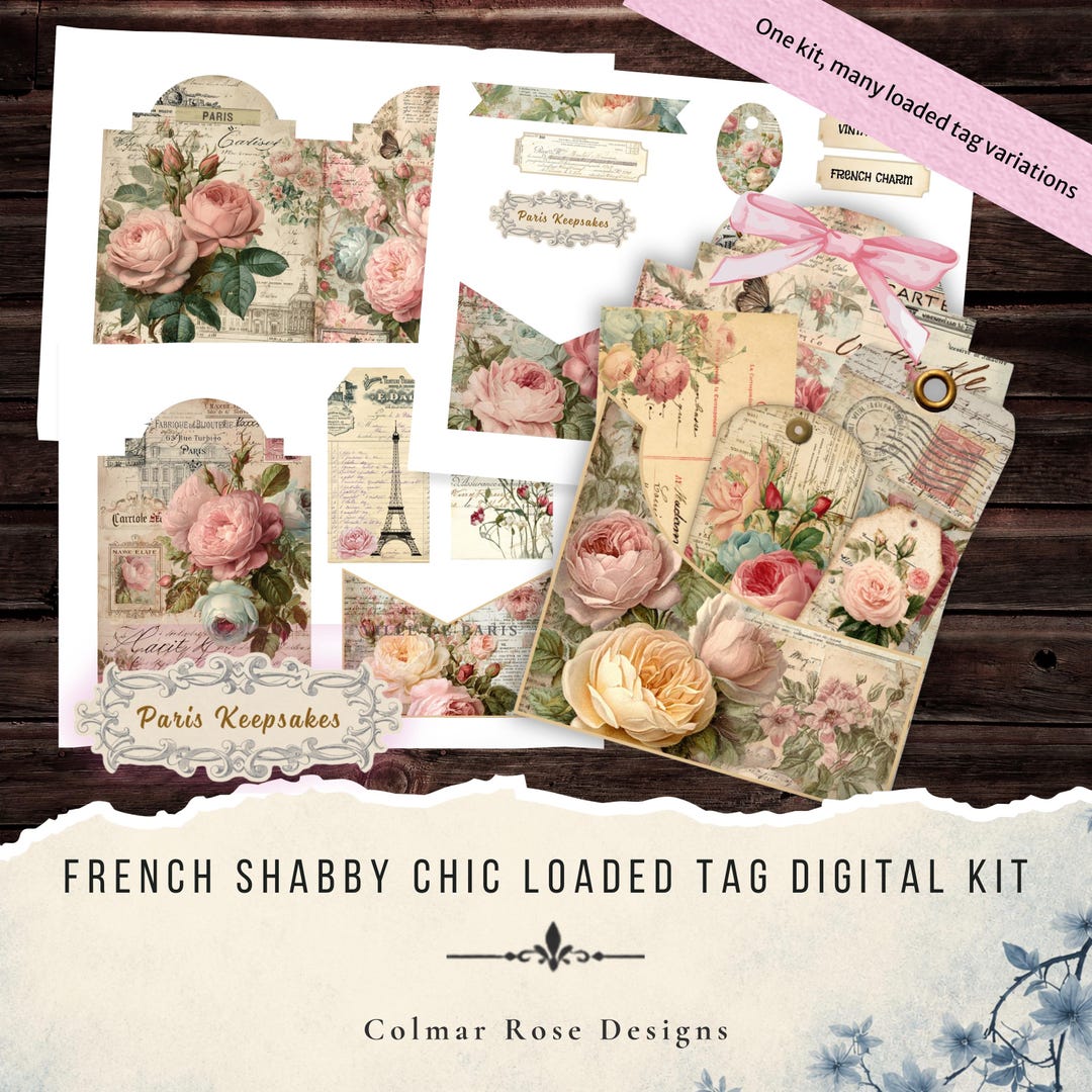 French Shabby Chic Loaded Tag Kit, Printable Ephemera Pages - Etsy