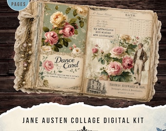 Jane Austen Collage Kit – Pride and Prejudice. Junk journal kit, 28 pages (Digital Download)