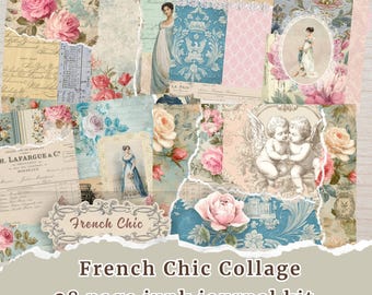 French Chic Collage Kit – Vintage Paris Floral Junk Journal Pages (Digital Download)