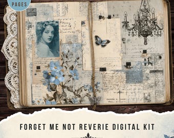Forget-Me-Not Reverie junk journal kit, 28 Pages (Digital Download)