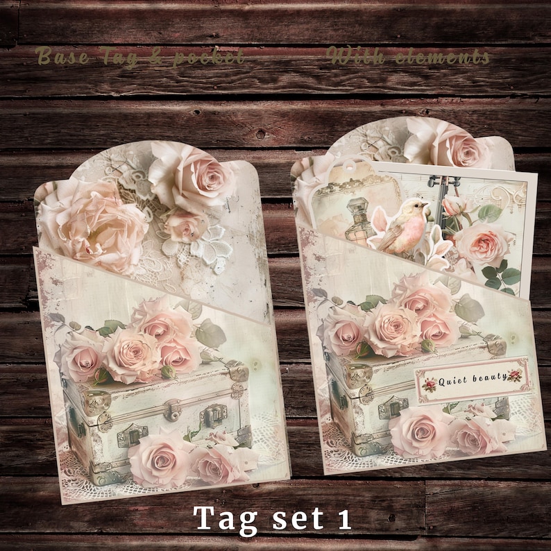 Shabby Chic Loaded Tag Kit, Junk Journal Ephemera, Vintage Rose Pockets ...
