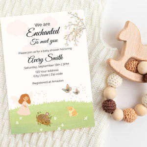 Enchanted Baby Shower Invitation Template, Woodland Fairy Theme, Editable Canva Invite, Girl Baby Shower, Instant Download