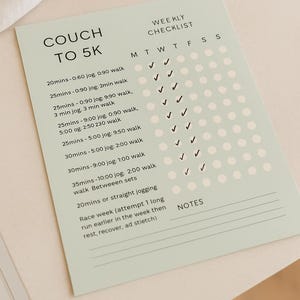 Couch to 5K Printable Running Plan – 8-Week Fitness Tracker, Digital Weekly Checklist for Beginners