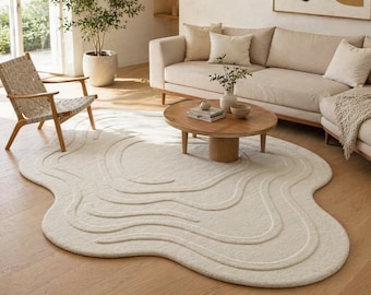 Abstract Irregular Rug – Wool Sculpted Organic Shape Rug for Living Room | Modern Minimal Carpet
