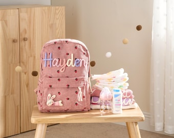 Personalized Strawberry Corduroy Diaper Backpack • Nursery Bag