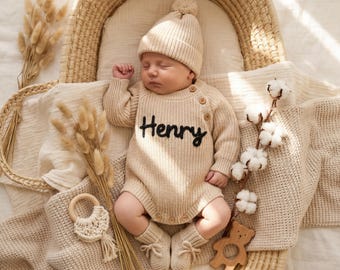 Custom Knit Baby Romper • Handmade Crochet Name, Baby Shower Gift