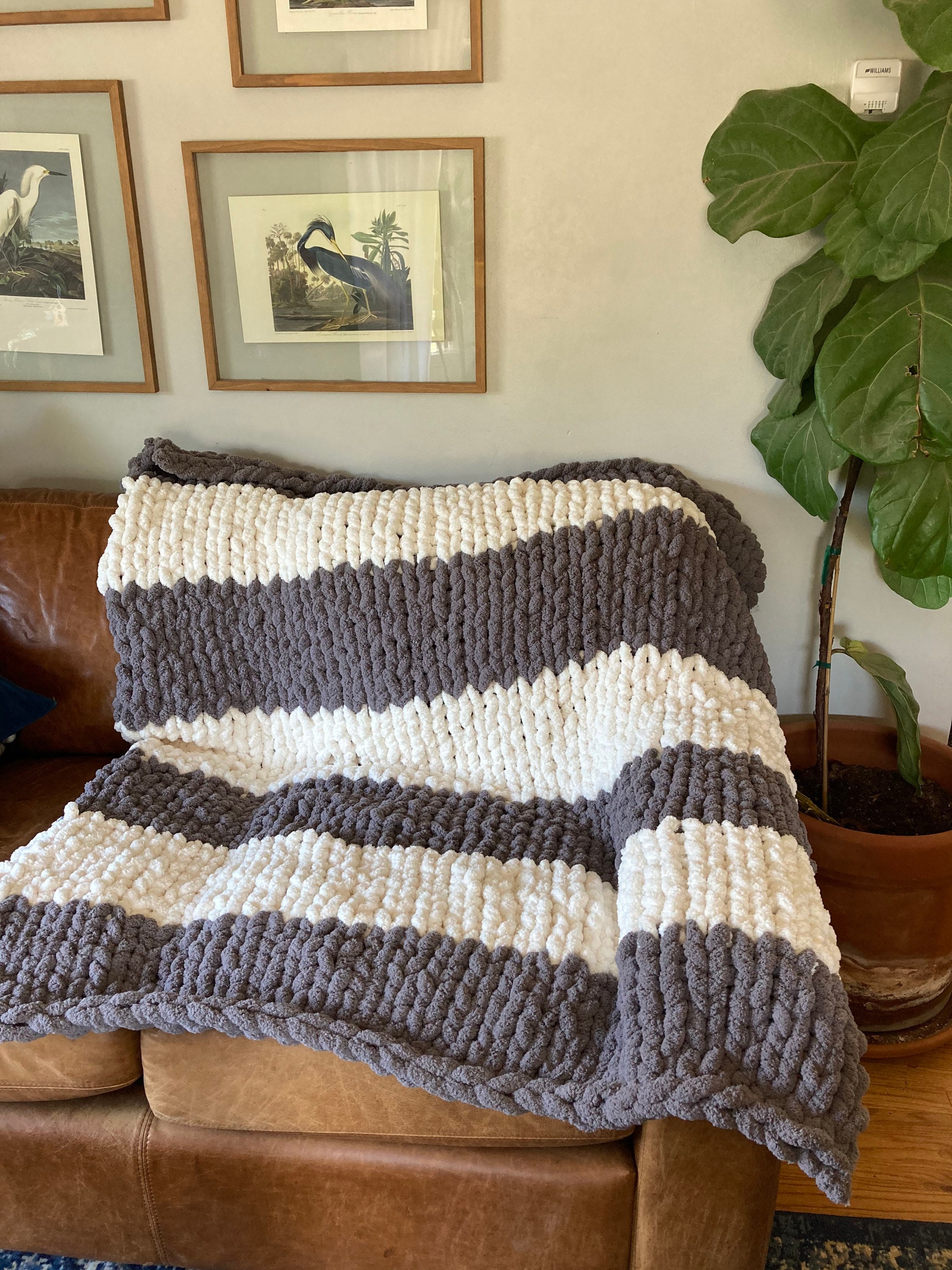 Striped chunky knit blanket Etsy