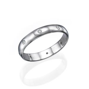 Diamanten trouwring, 14 kt witgouden verzonken set ring, minimalistische uniseks jubileumband, elegante fijne sieraden cadeau voor hem of haar