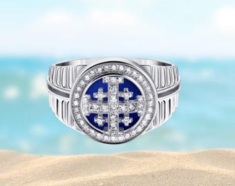 Jerusalem Cross Ring With Diamond, 14K Gold, Christmas gift, cross statment ring, cross jewelry, mens jewelry gift, cross ring, Jerusalem