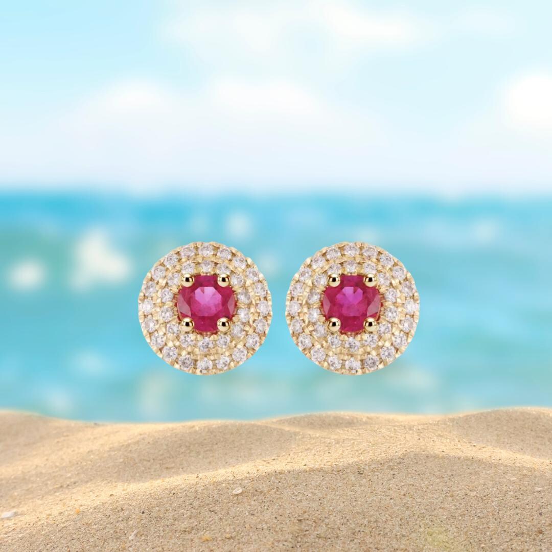 Ruby Barr 14K Gold Ruby Diamond Earrings, Classic Ruby Earrings, Natural Ruby ...