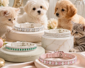Luxury Crystal Pet Collar Fancy Rhinestone Dog Cat Necklace Bling Diamond Cat Collar Elegant Handmade Dog Jewelry Designer Pet Accessories