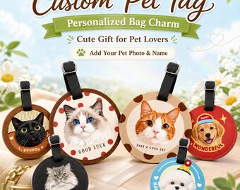 Aangepaste huisdier portret sleutelhanger handgemaakte foto taslabel gepersonaliseerde lederen hond kat accessoire uniek huisdier verlies sympathie cadeau aangepaste dierenbedel