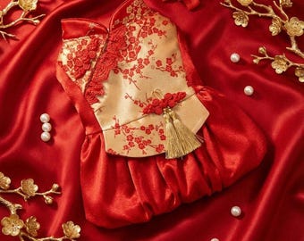 Handgefertigtes chinesisches Neujahrs-Hundekleid, Welpen-Frühlingskleidung, süße Haustierweste, traditionelles asiatisches Kostüm, Katzenoutfit zum chinesischen Neujahr, leichte Partykleidung